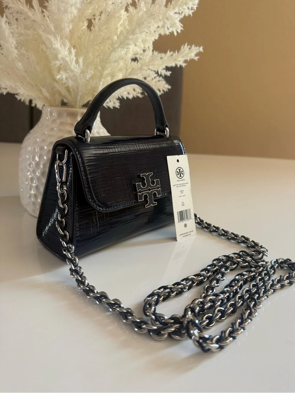 NWT , TORY BURCH BRITTEN TEXTURED PATENT MINI TOP HANDLE CROSSBODY
